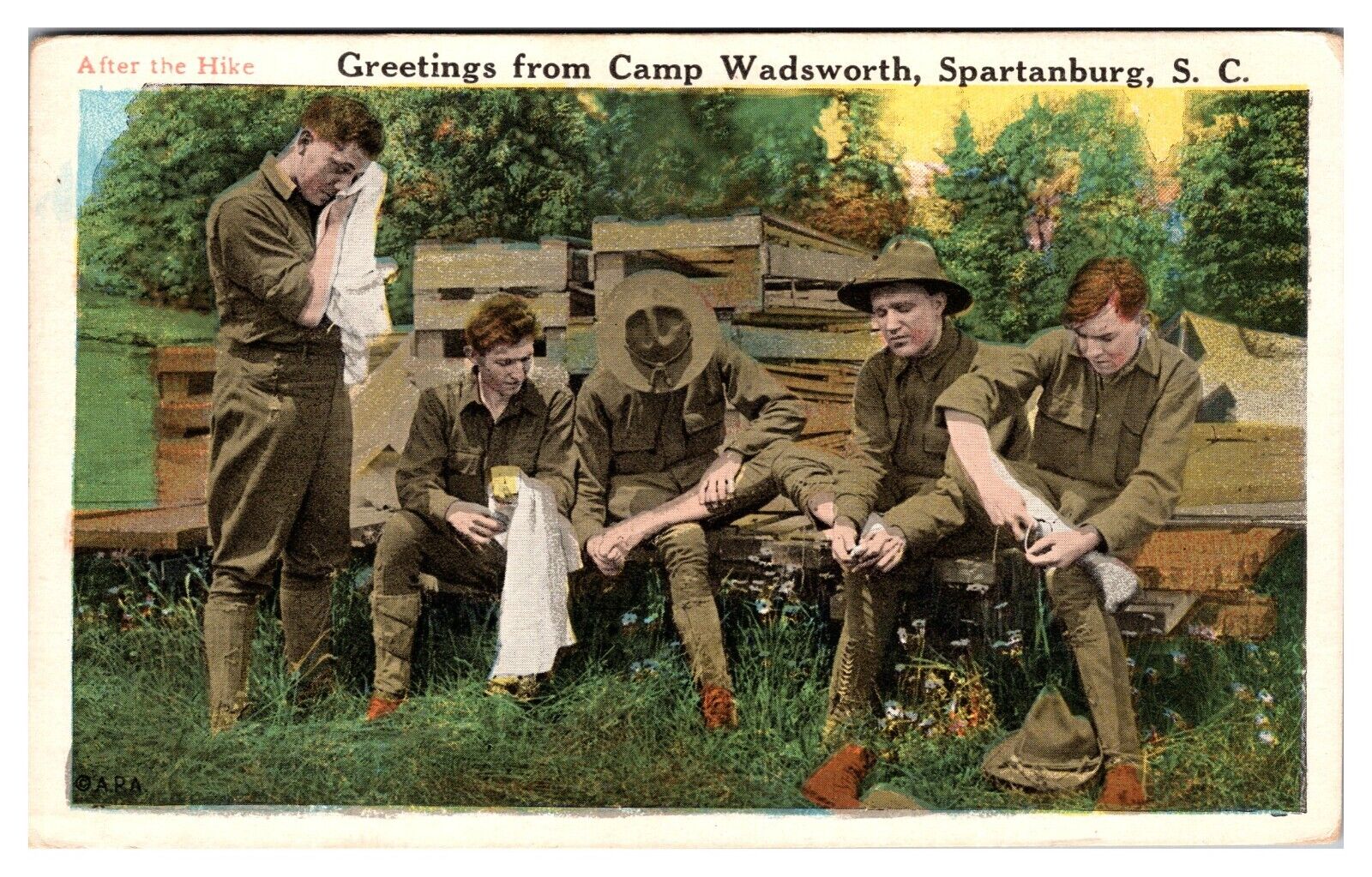 Antique After The Hike, Camp Wadsworth 1917-1919, Spartanburg, SC Postcard