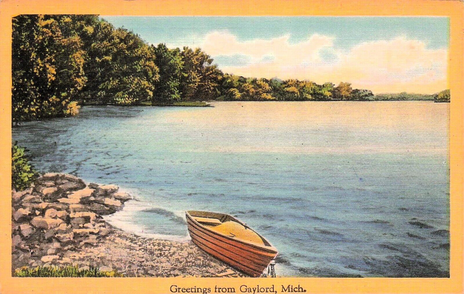 Gaylord MI Michigan Otsego Lake Fishing Boat Walleye Bass Trout Vtg Postcard E41