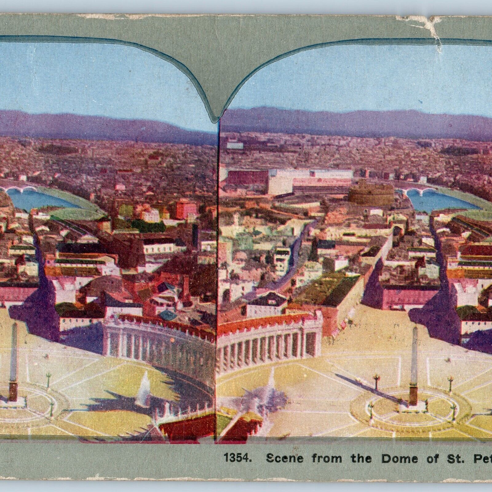 c1900s Rome, Italy Vatican Birds Eye Dome St Peters Litho Photo Stereo Card V10