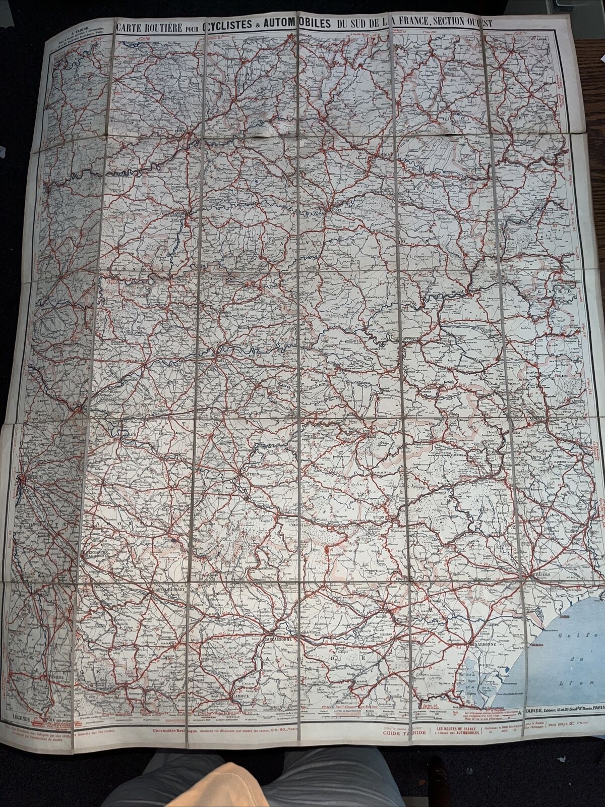 Antique Carte Taride Routière de France West Ouest Map for Cyclists Automobiles