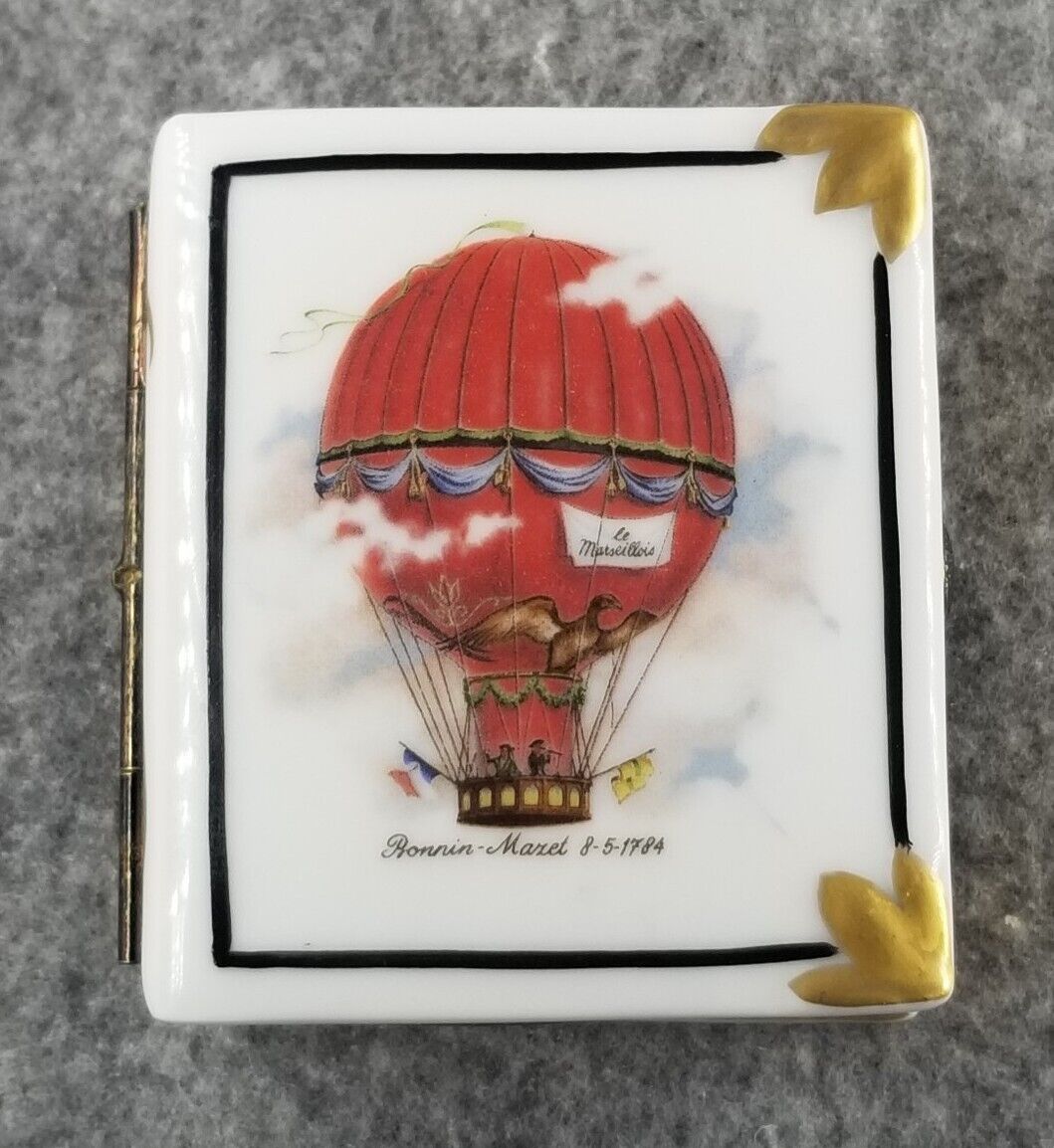 VTG Rehausse la Main Limoges France Porcelain Trinket Box Red Hot Air Balloon