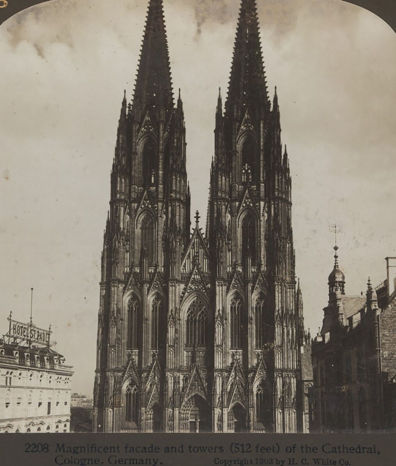 Magnificent facade & Spires Cathedral Cologne Germany HC White Stereoview 1902
