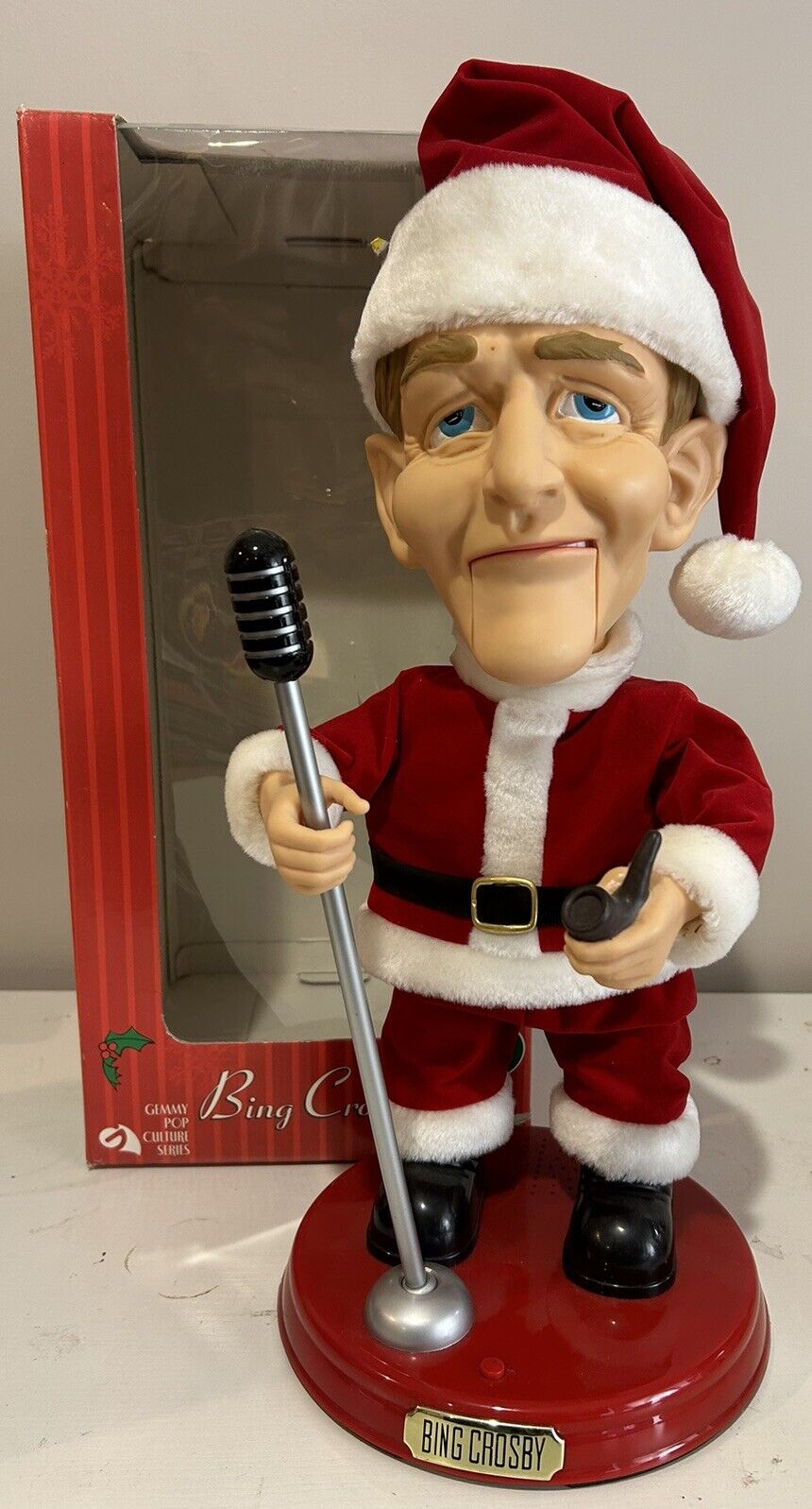 2001 Gemmy 19” Animated Singing & Swinging Bing Crosby Santa Doll With Box *Read