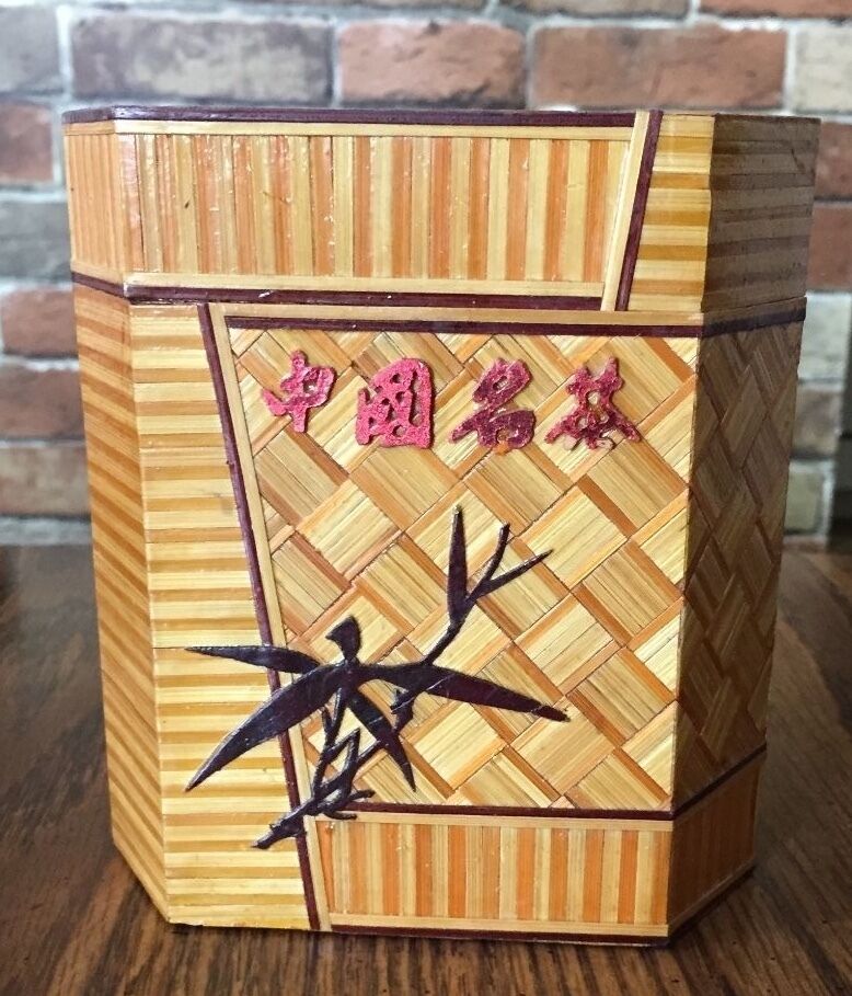 VINTAGE CHINESE TEA BOX WOODEN LAMINATE LACQUER ART TEA CADDY STORAGE RARE BOX