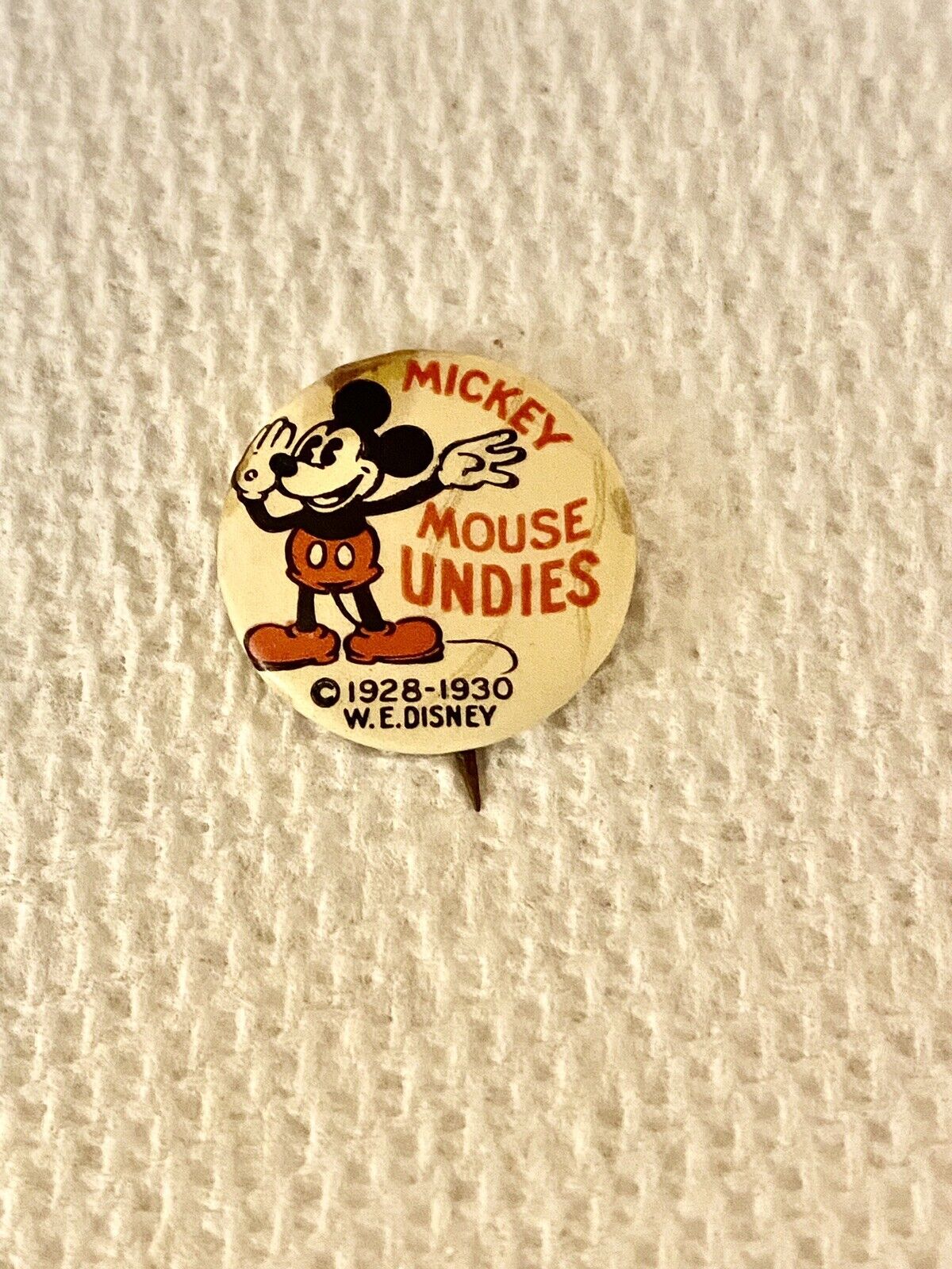 Antique  Vintage 1930\'s Walt Disney Mickey Mouse Undies Celluloid Pinback Button
