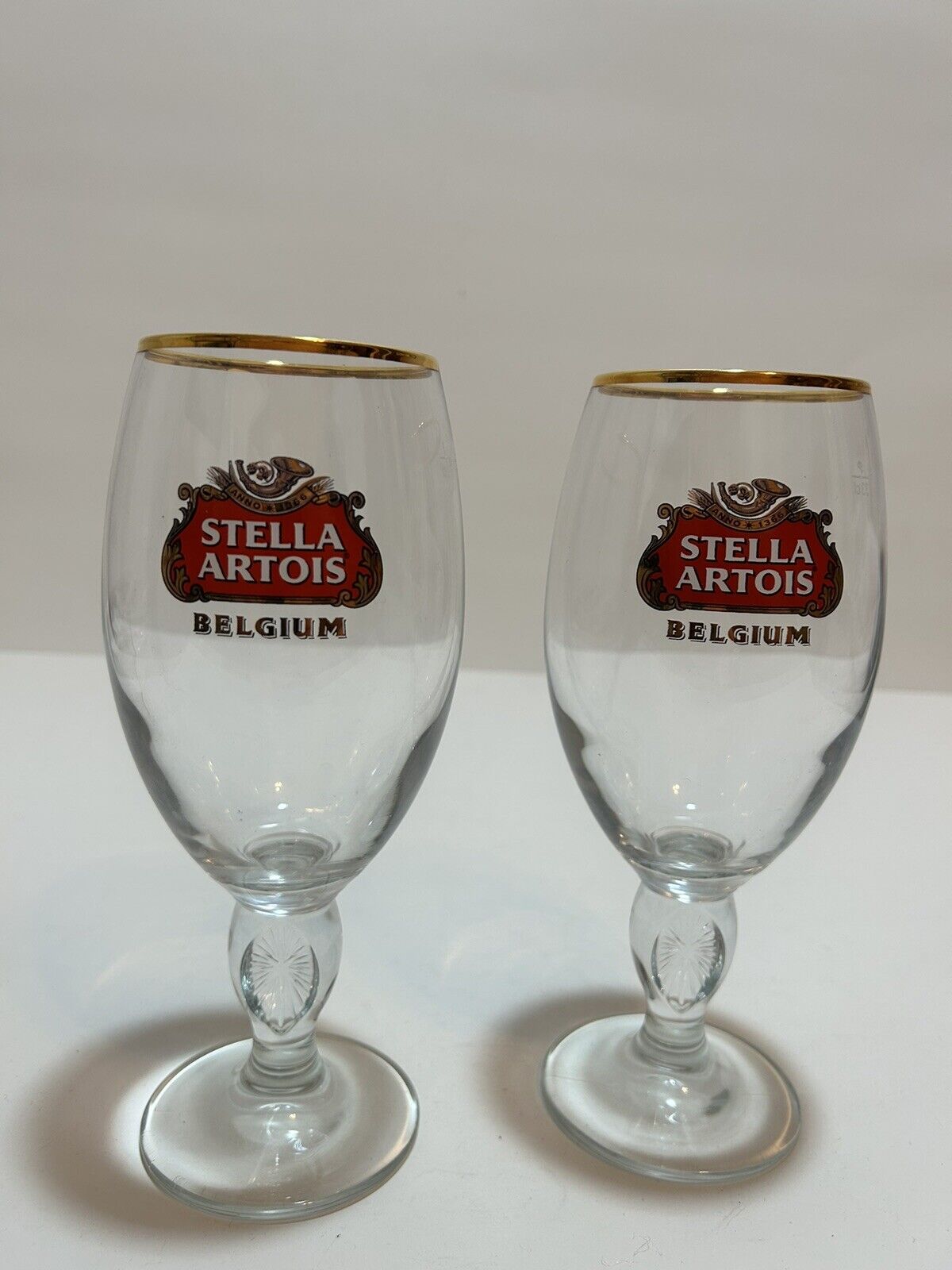 2  Stella Artois Beer Glasses “Gold Rim” 33cl BELGIUM