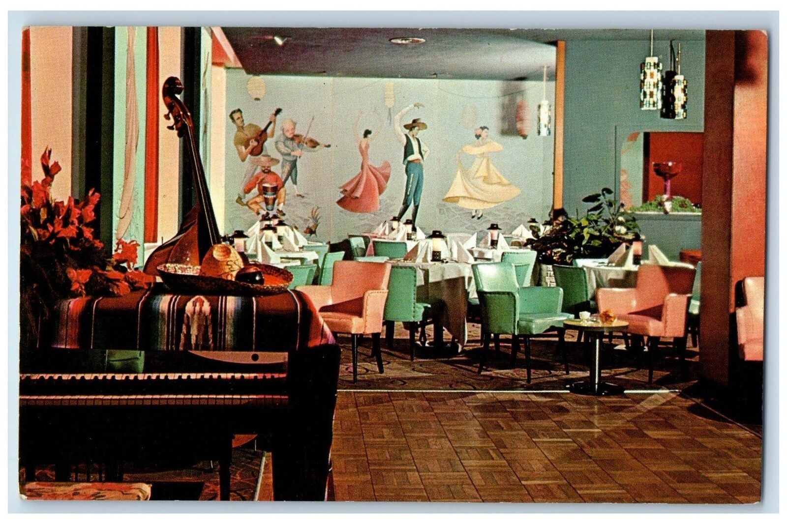 c1960's New Lawrence Fiesta Room Hotel Interior Erie Pennsylvania PA Postcard