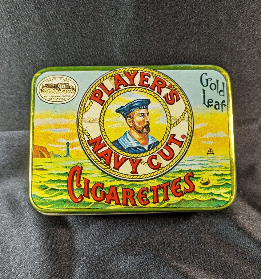 Vintage Player\'s Navy Cut Cigarettes Gold Tone Hinged Tin John Player England Ad