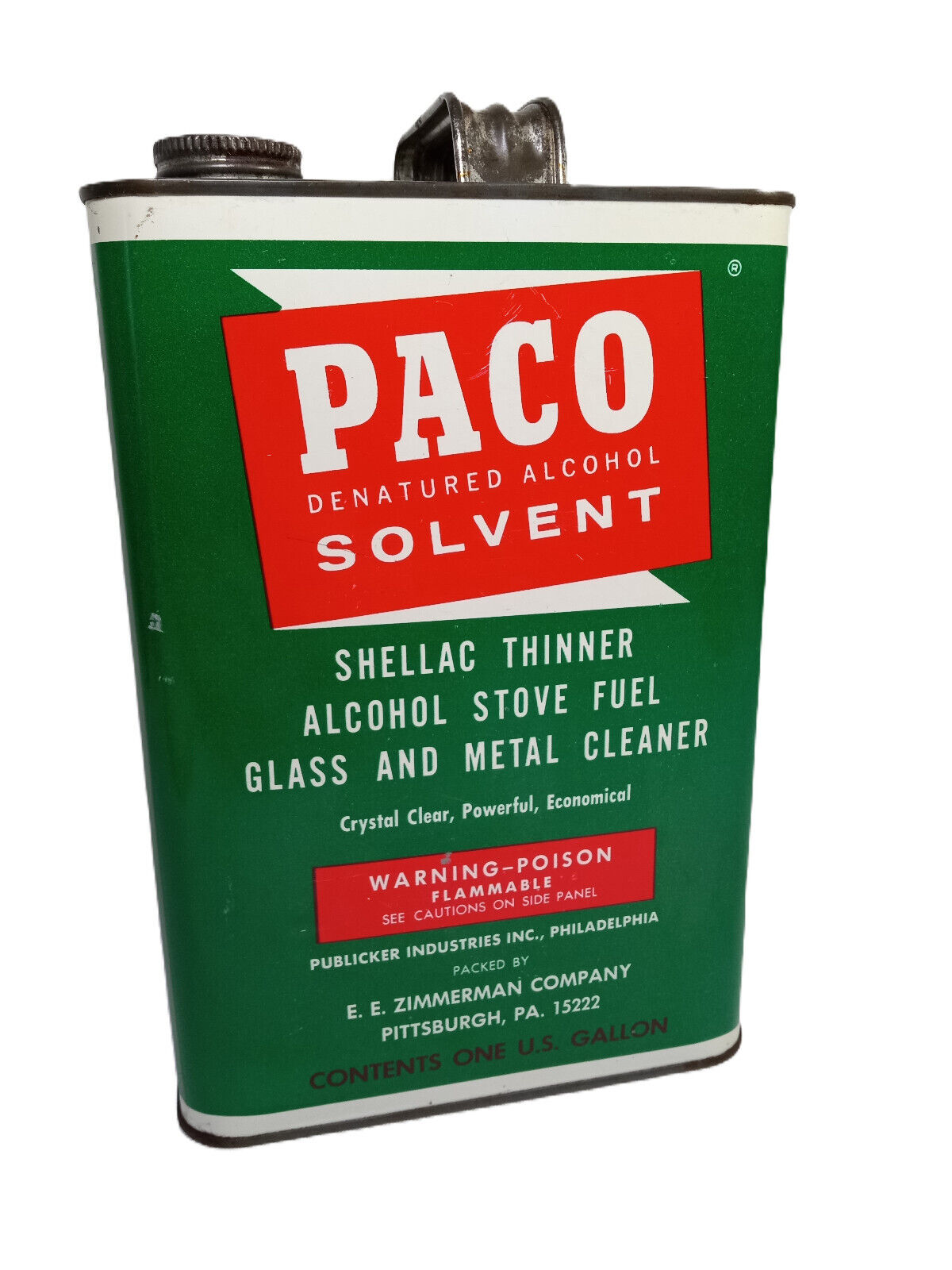 Vintage Paco Solvent Charcoal EMPTY Can 1 Pint Stove Fuel Shellac Thinner