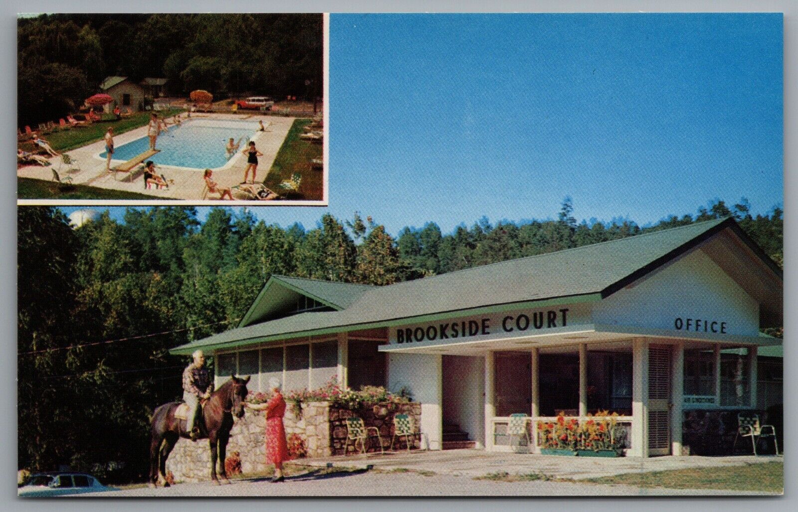 Gatlinburg TN Brookside Court Motel Resort Man on Horse c1957 Chrome Postcard