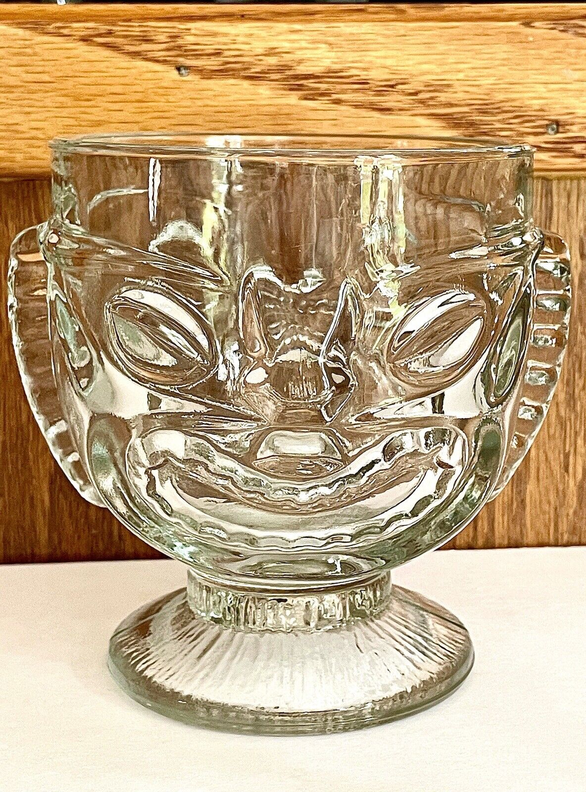 Vtg Walt Disney Parks Tiki Bar Glass Cup Mug Happy/Sad Face Trader Sam 4 Pc Set