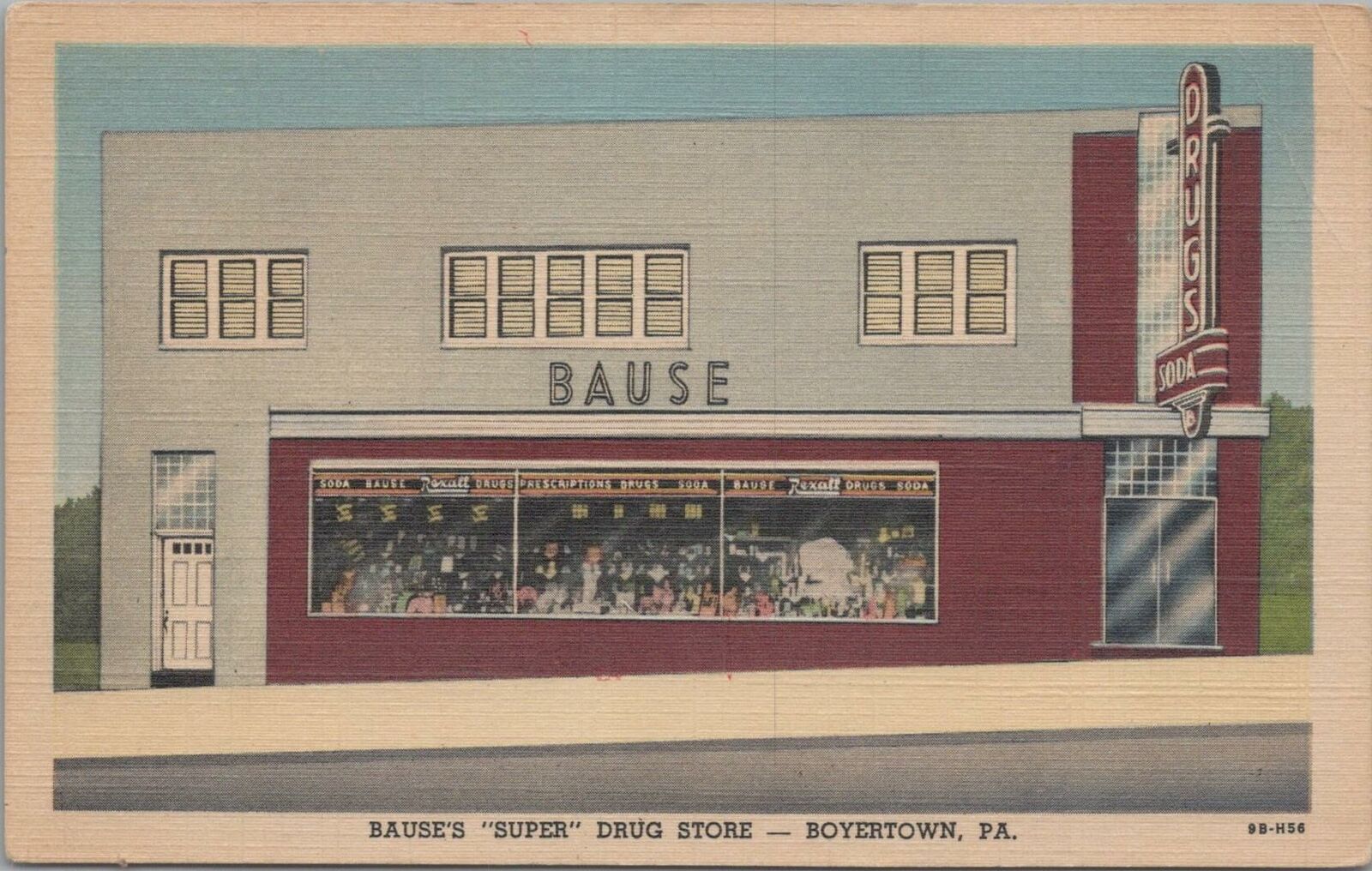 Postcard Bause\'s Super Drug Store Boyerstown PA 