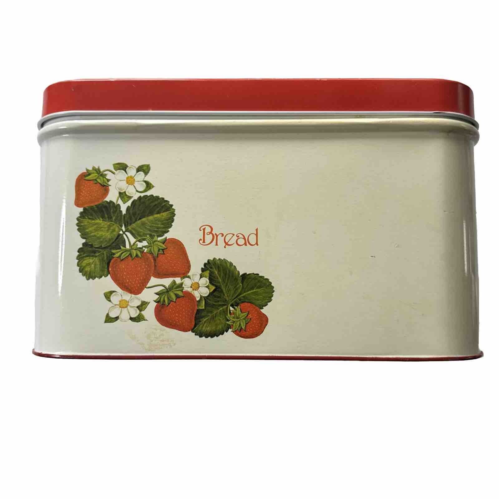 Vintage CHEINCO Bread Box Metal Strawberry Fields Forever Made In USA Retro Red
