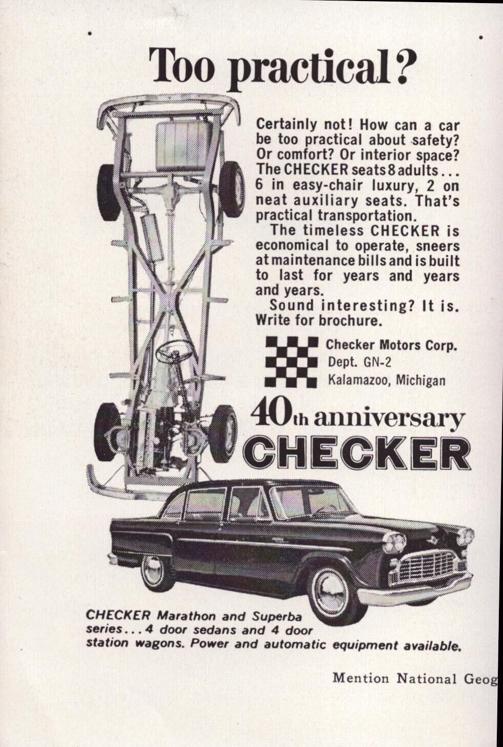 Checker Motors Corp. Kalamazoo MI Frame Illustration 1962 Vintage Print Ad-C-3.1