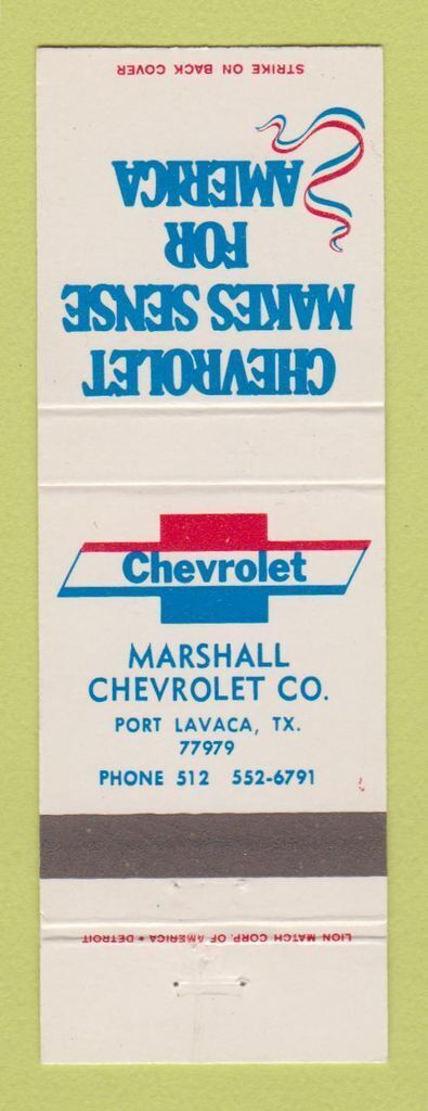Matchbook Cover - Chevrolet Marshall Port Lavaca TX