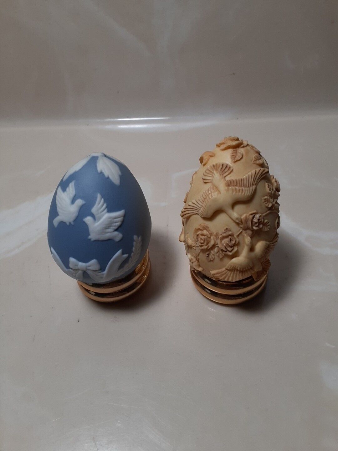2 small The Franklin Mint vintage Wedgwood blue cupid egg and raised design egg