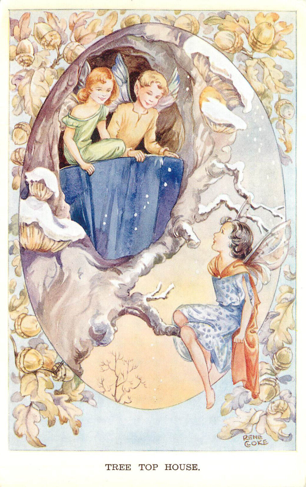 Rene Cloke Fairy Series Postcard 5109 Pixie Children Tree Top House Fantasy