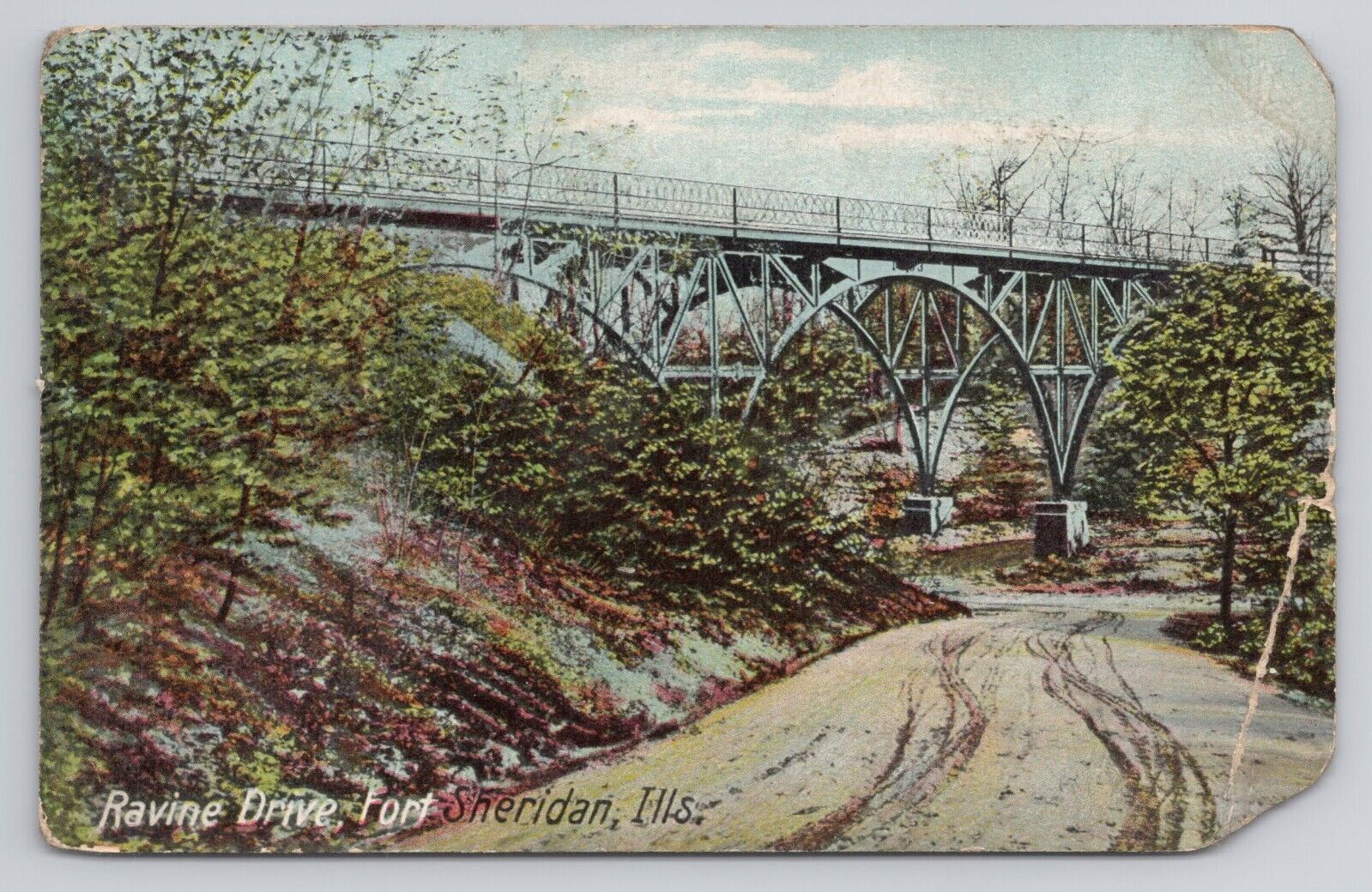 Postcard Ravine Drive Fort Sheridan Illinois 1917