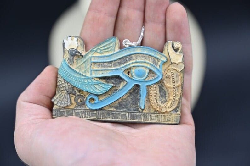 RARE ANCIENT EGYPTIAN ANTIQUITIES Eye Of God Horus as Amulet With Silver Chain