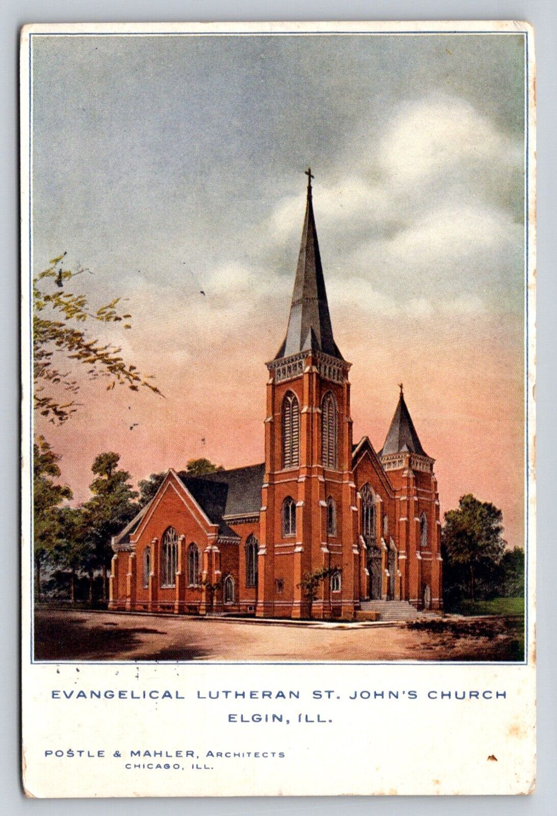 c1910 Evangelical Lutheran St Johns Church Elgin  Illinois P838 Postle Mahler