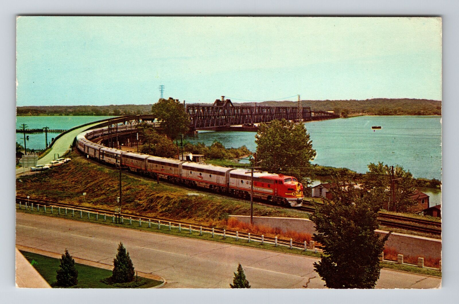Aerial View Train, Transportation, Vintage Postcard