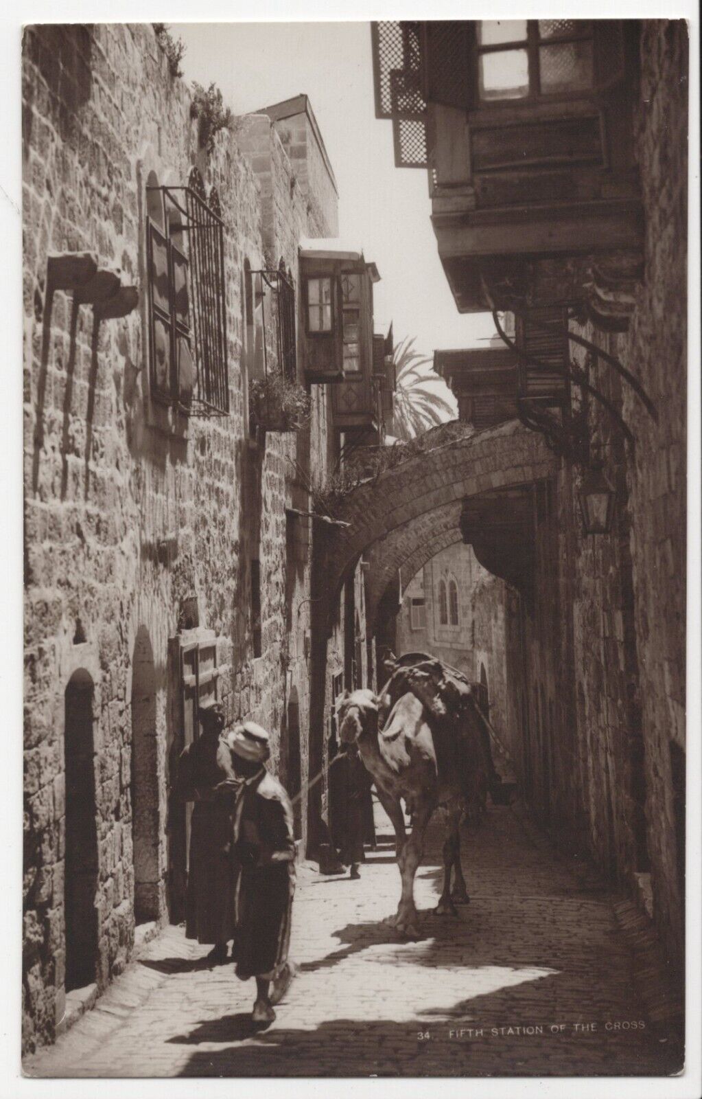 Fifth Station of the Cross Street View Jerusalem Real Photo Postcard RPPC