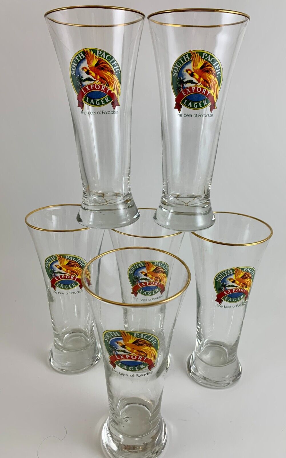 South Pacific Export~ Lager Beer Glass Gold Rim Papua, New Guinea~ Multiples