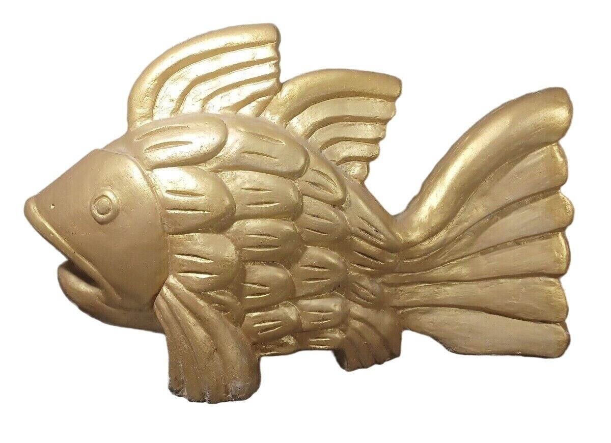 Vtg 25x17 50 lb Concrete Gold Fish Koi Goldfish Statue Sculpture Indoor Outdoor