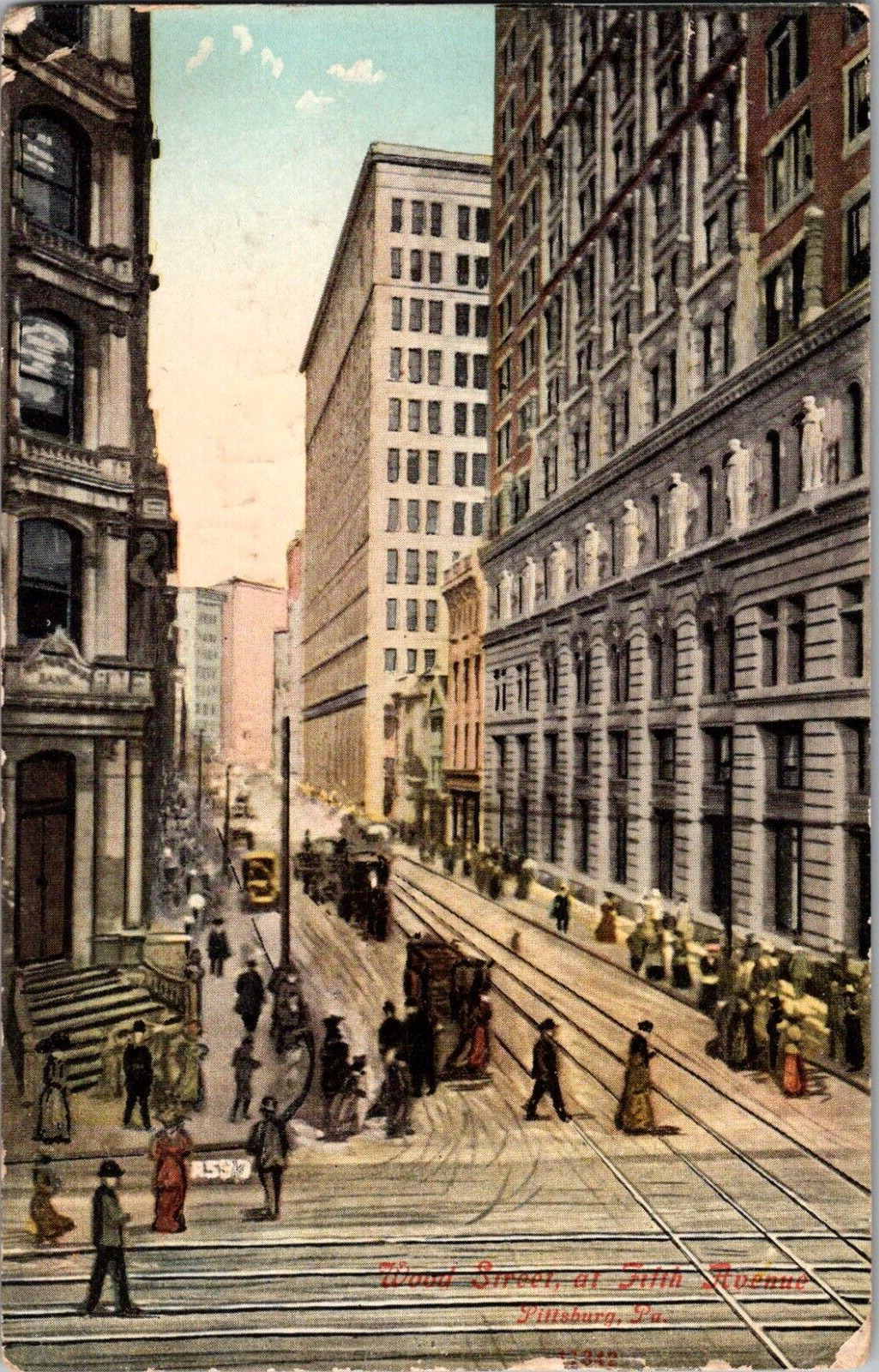 Postcard Wood Street at Fifth Avenue Pittsburg Pennsylvania Postmarked 1912