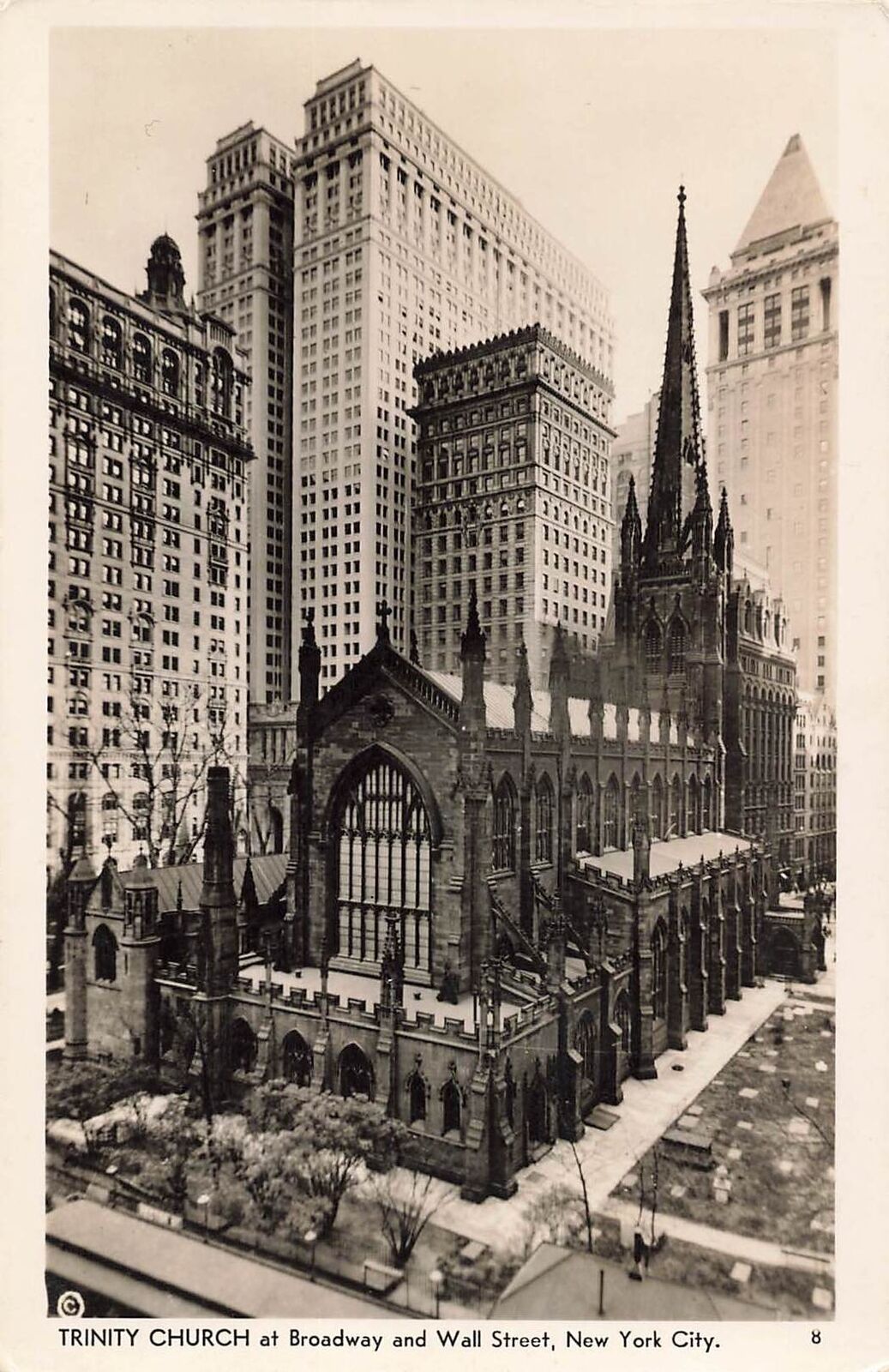 RPPC Exterior View Trinity Church, New York City Real Photo Postcard