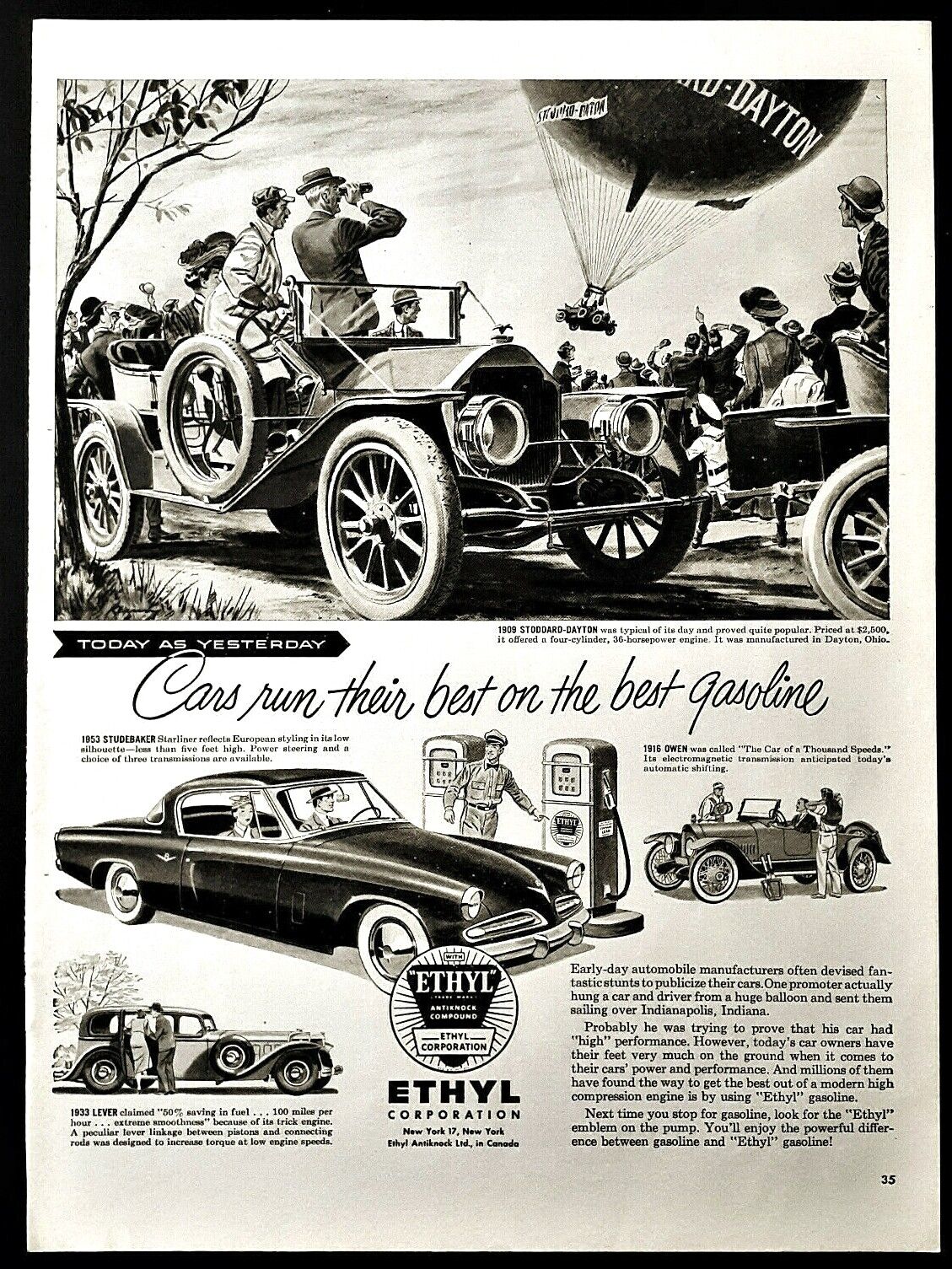  Ethyl gasoline ad classic car vntage 1953 original print advertisement