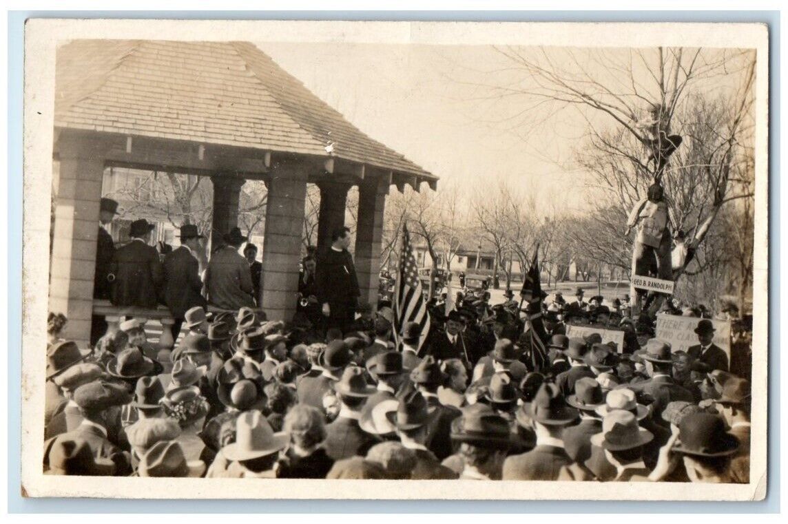 1918 WWI German Patriotic Lynching Mob Bandstand Mitchell SD RPPC Photo Postcard