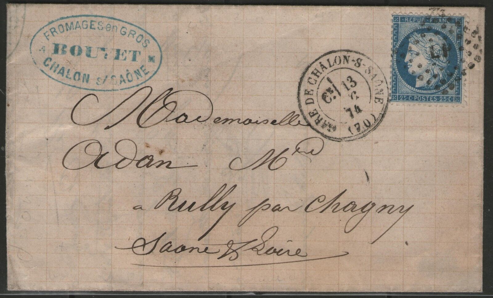 FRANCE: LP walking street on n°60 + CàD GARE DE CHALON-S-SAONE on letter from 1874