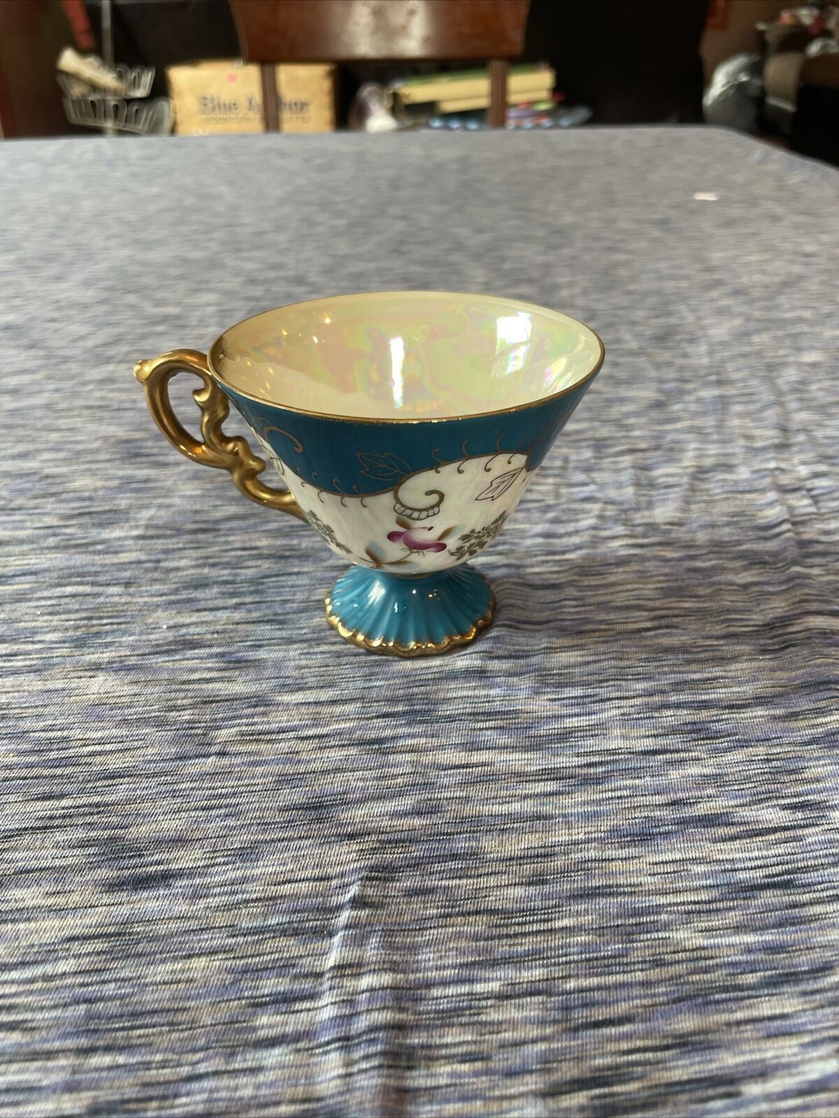 Vintage Tea Cup Teal And White
