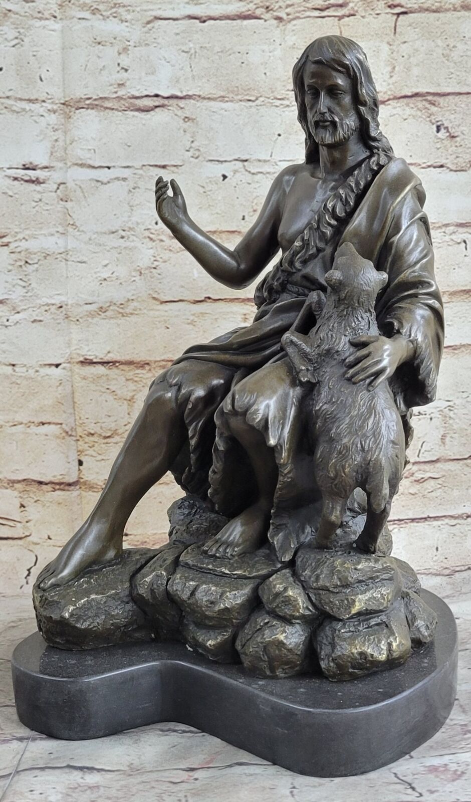 Jesus Christ with Lamb Bronze Statue Figure Figurine Sculpture Christianity 14\