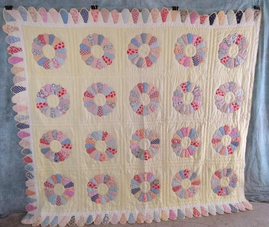Vintage 1930's Dresden Hand Stitched Plate Quilt