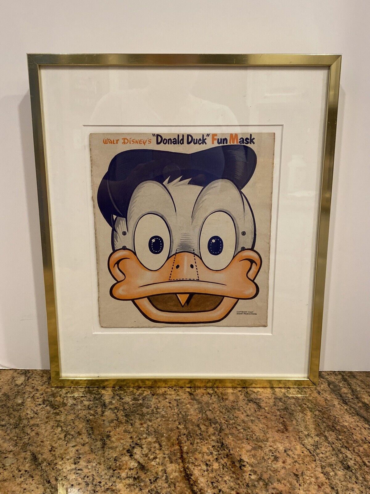 VIntage 1940-50's Halloween Donald Duck Cardboard Mask - Disney Framed