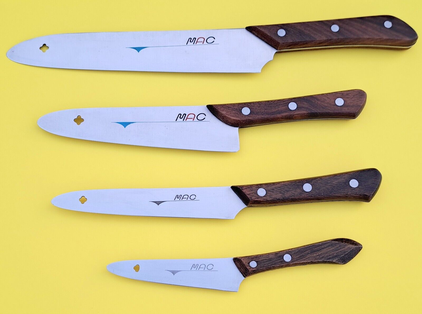 Vintage MAC Japan 4 Piece Knife Set MCM chef pairing knife knives wooden handle
