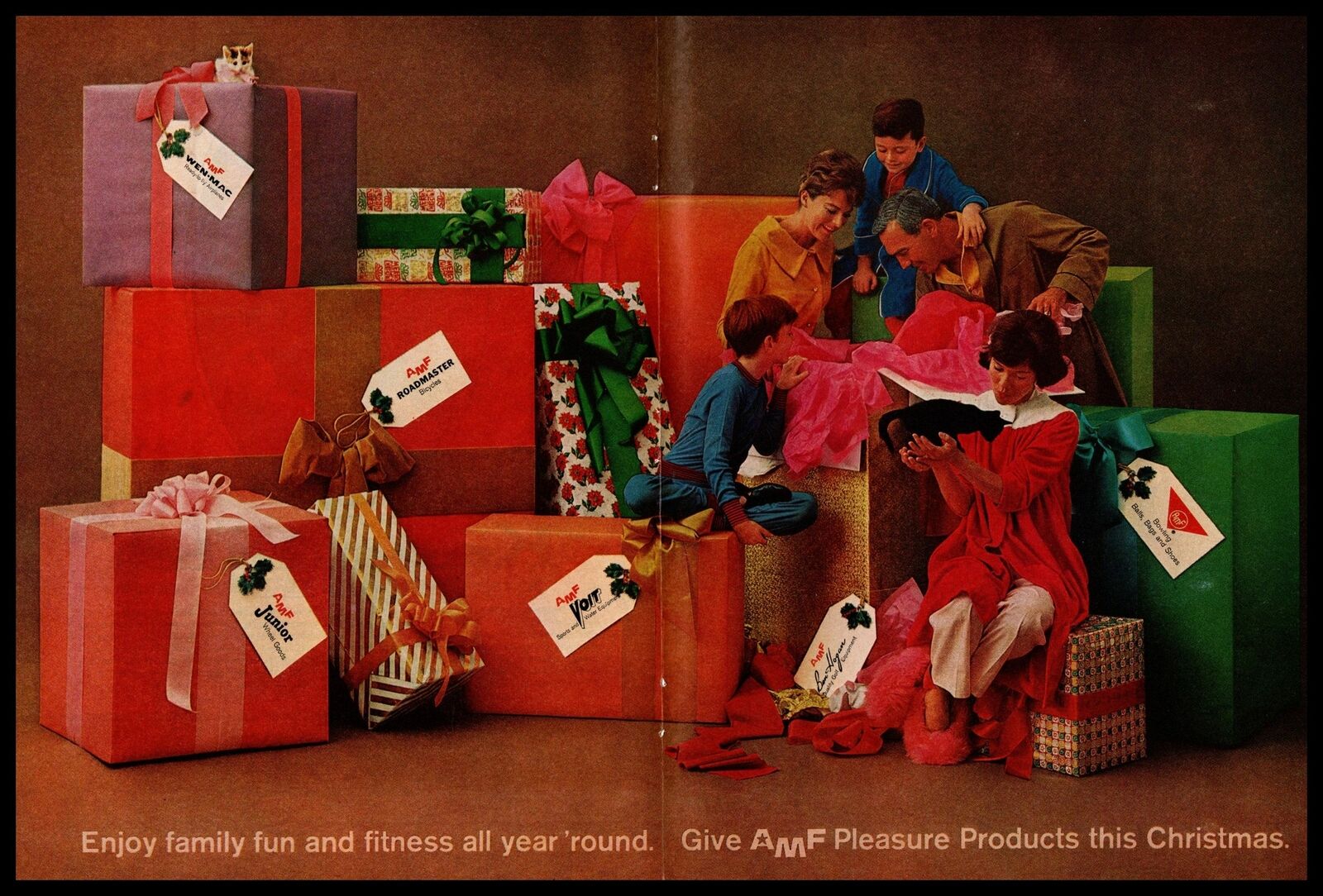 1962 AMF Wen-Mac Airpanes Bowling Balls Roadmaster Bike Christmas 2Page Print Ad