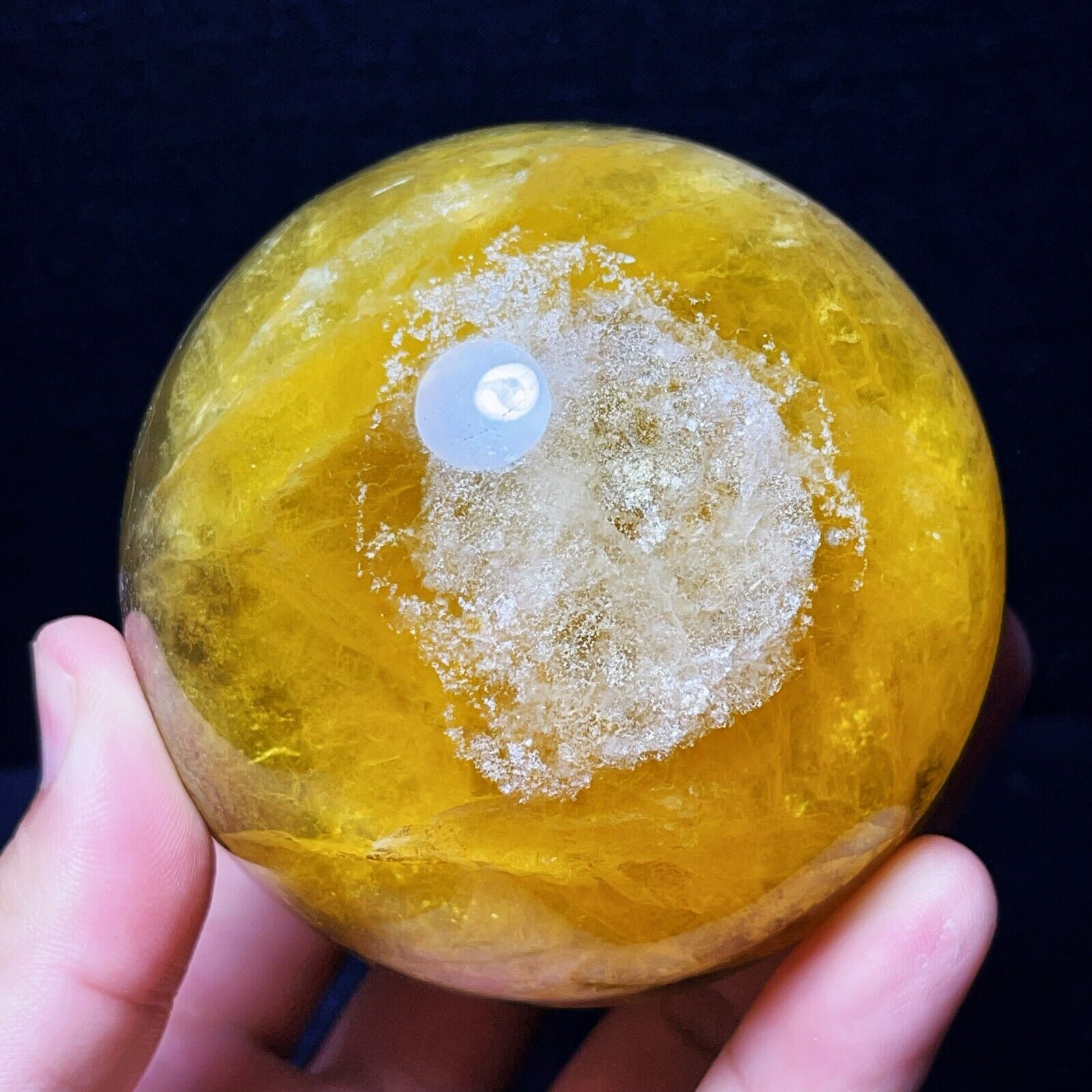 TOP 1061G Natural Polished Yellow Fluorite Sphere Ball Crystal Healing A105