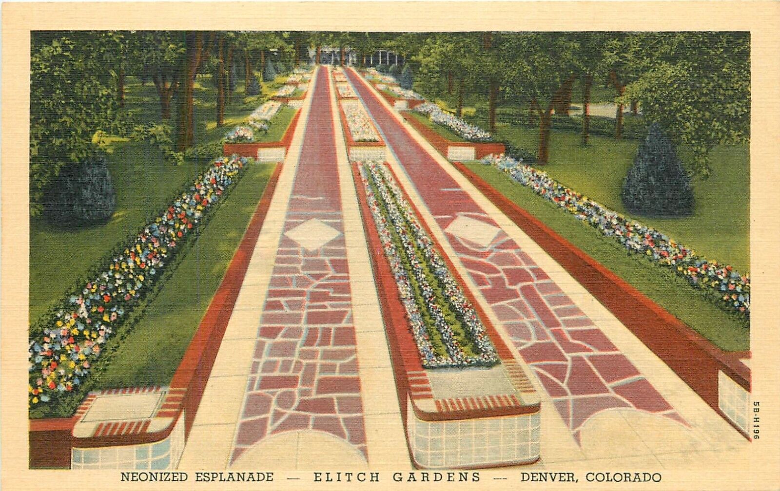 c1940s Elitch Gardens Amusement Park Neonized Esplanade Denver Colorado Postcard