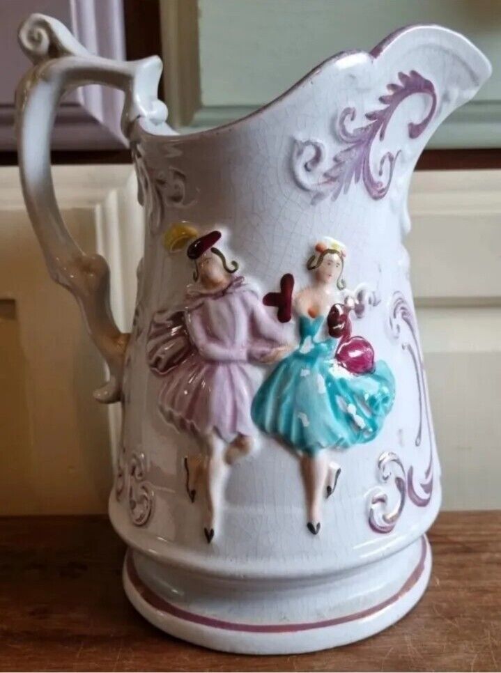 antique pitcher jug wade england staffordshire rare dancing couple 8\