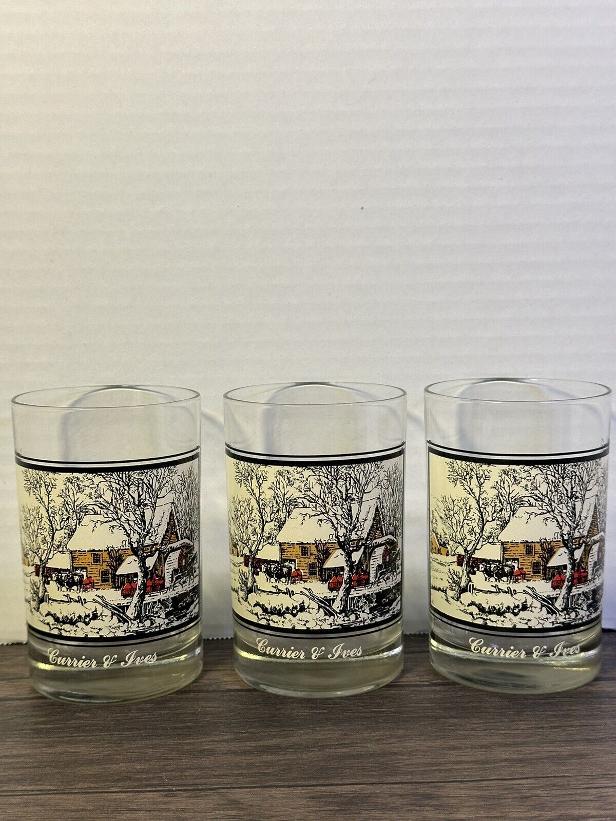 1978 Arbys Currier and Ives Christmas Collector Series Drinking Glasses Set Of 3