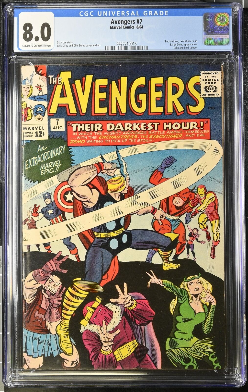 Avengers #7 CGC VF 8.0 Enchantress Thor Loki Baron Zemo and Odin Marvel 1964