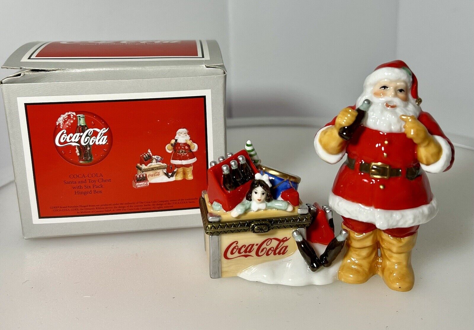 Vintage PHB Hinged Trinket Box Cannon Falls Santa Coca Cola Toy Box Limited Edit