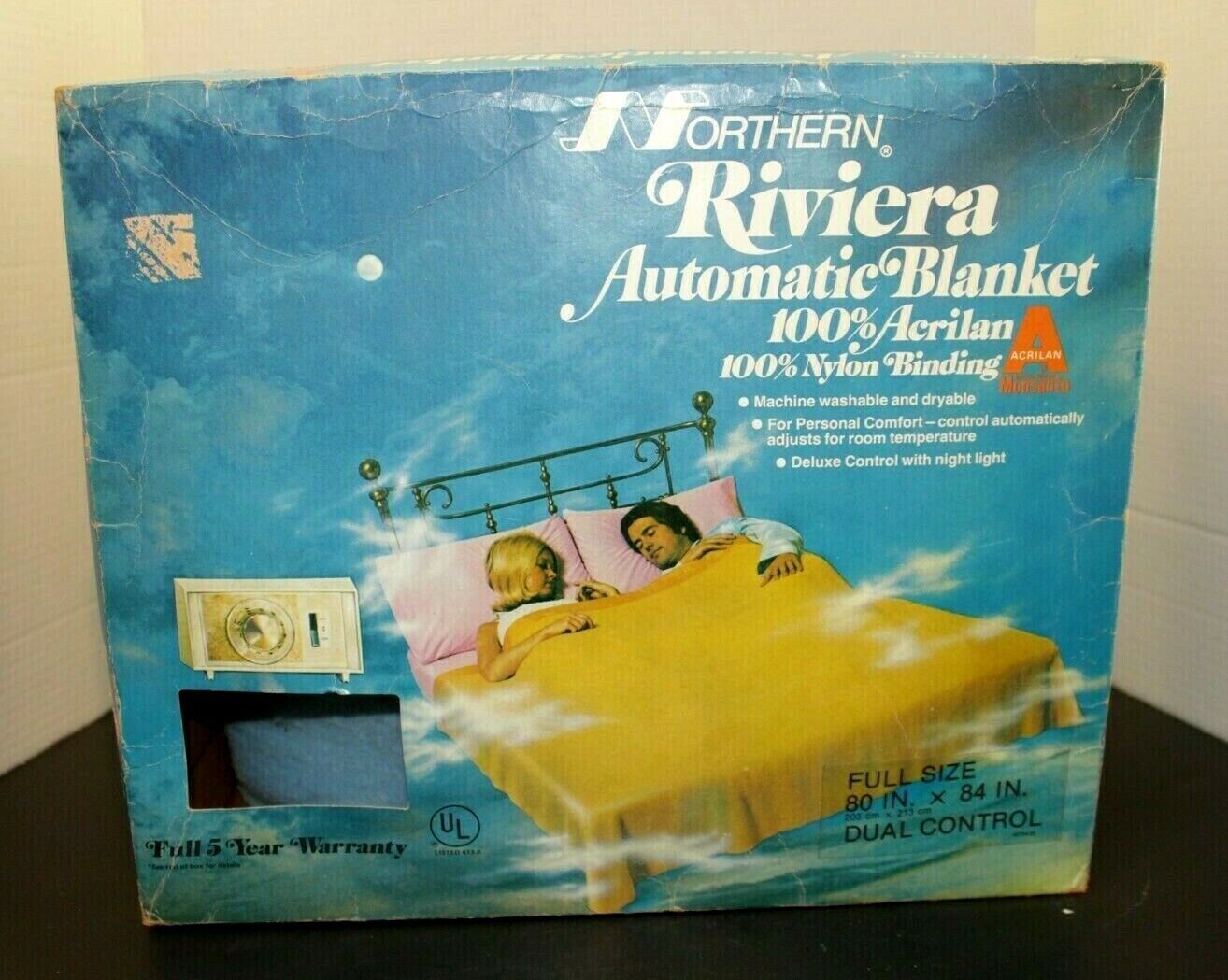 Vintage Northern Riviera Automatic Blanket Acrilan Baby Blue Full Size Dual 