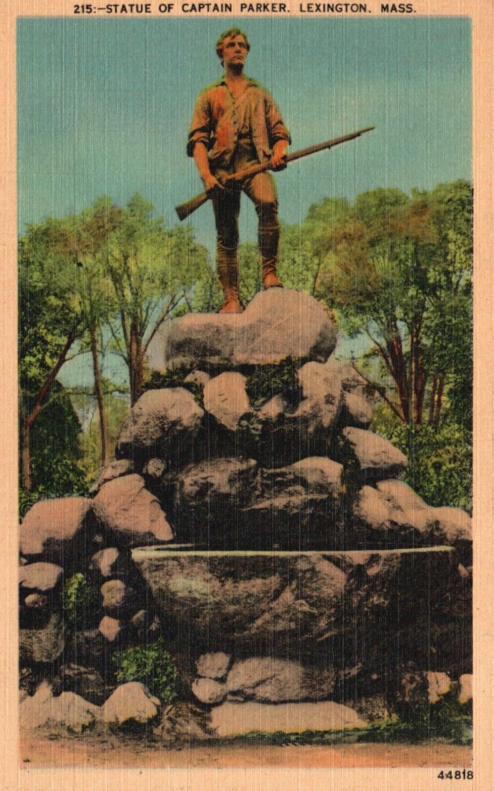 Lexington, Mass, MA, Statue of Captain Parker, 1942 Linen Vintage Postcard e3012