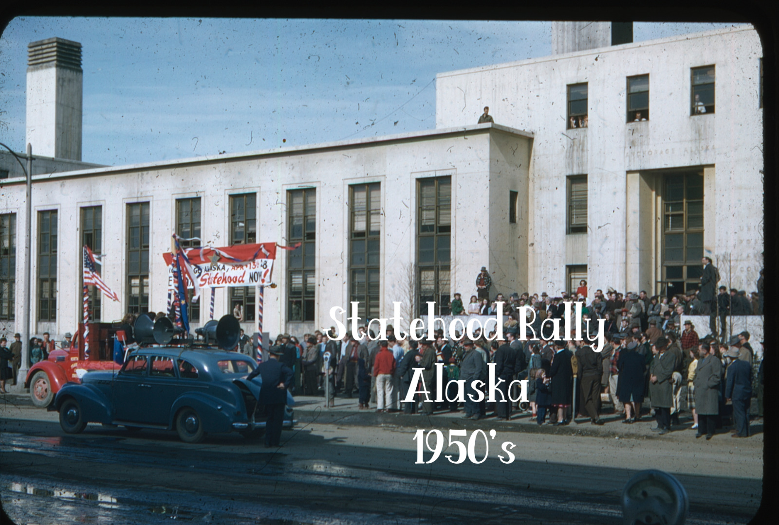 35mm slide - Statehood Rally, Alaska - 1950\'s (Red Border)