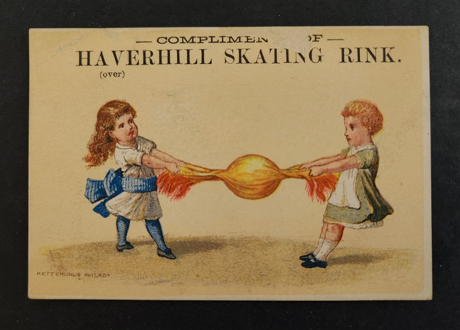 1880 antique HAVERHILL SKATING RINK ma AD TRADE CARD bon bon party invite