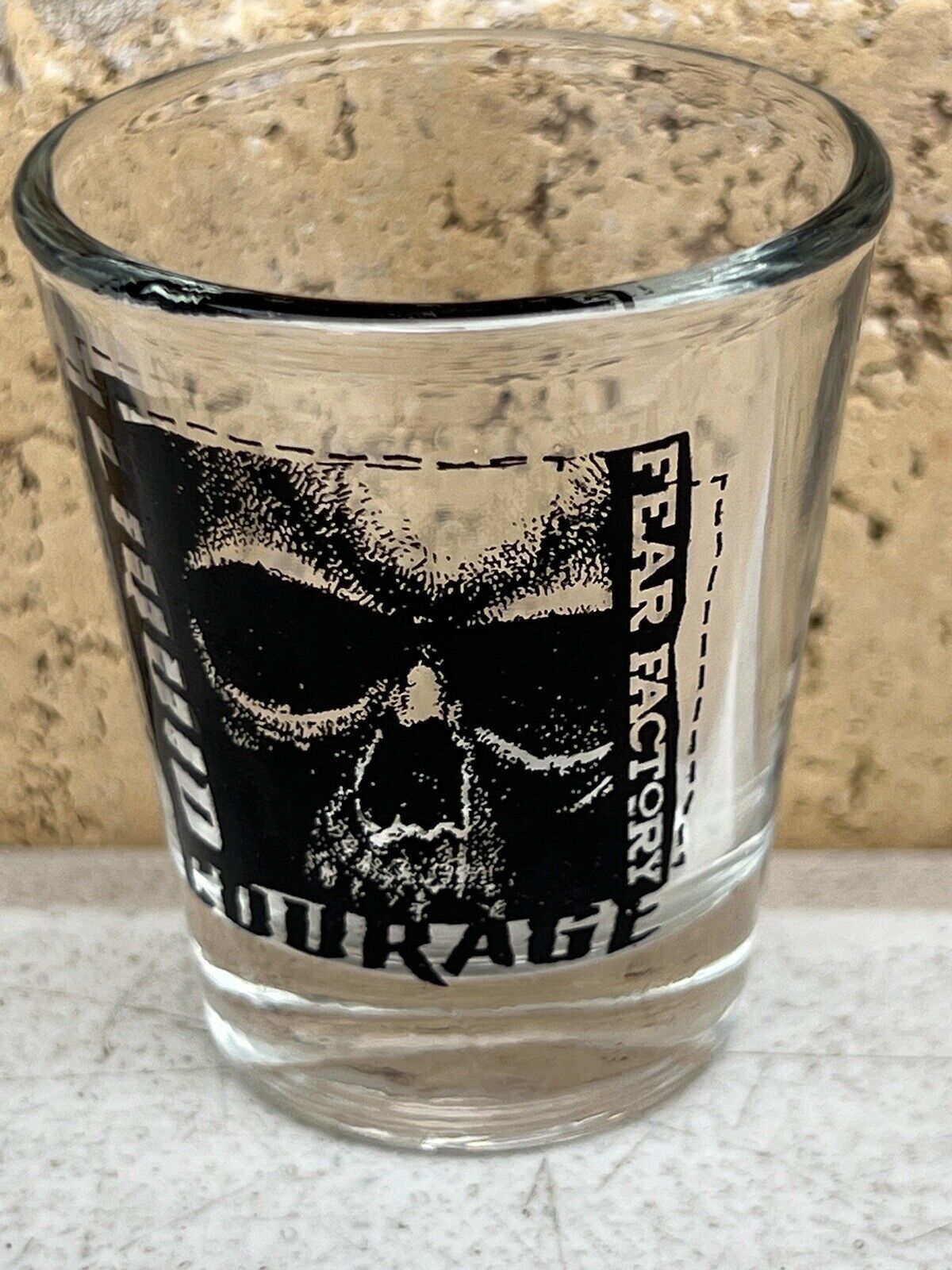 Fear Factory Liquid Courage Whisky Shot Glass. Clear Skull Mini Tequila. 